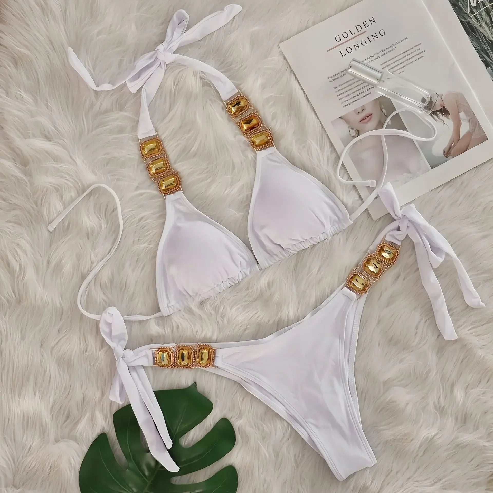 Halter Scrunch Butt Rhintstone Diamond Bikini Women Swimsuit Female Swimwear Two Pieces Bikini Set Brazilian Bathing Suit Swim