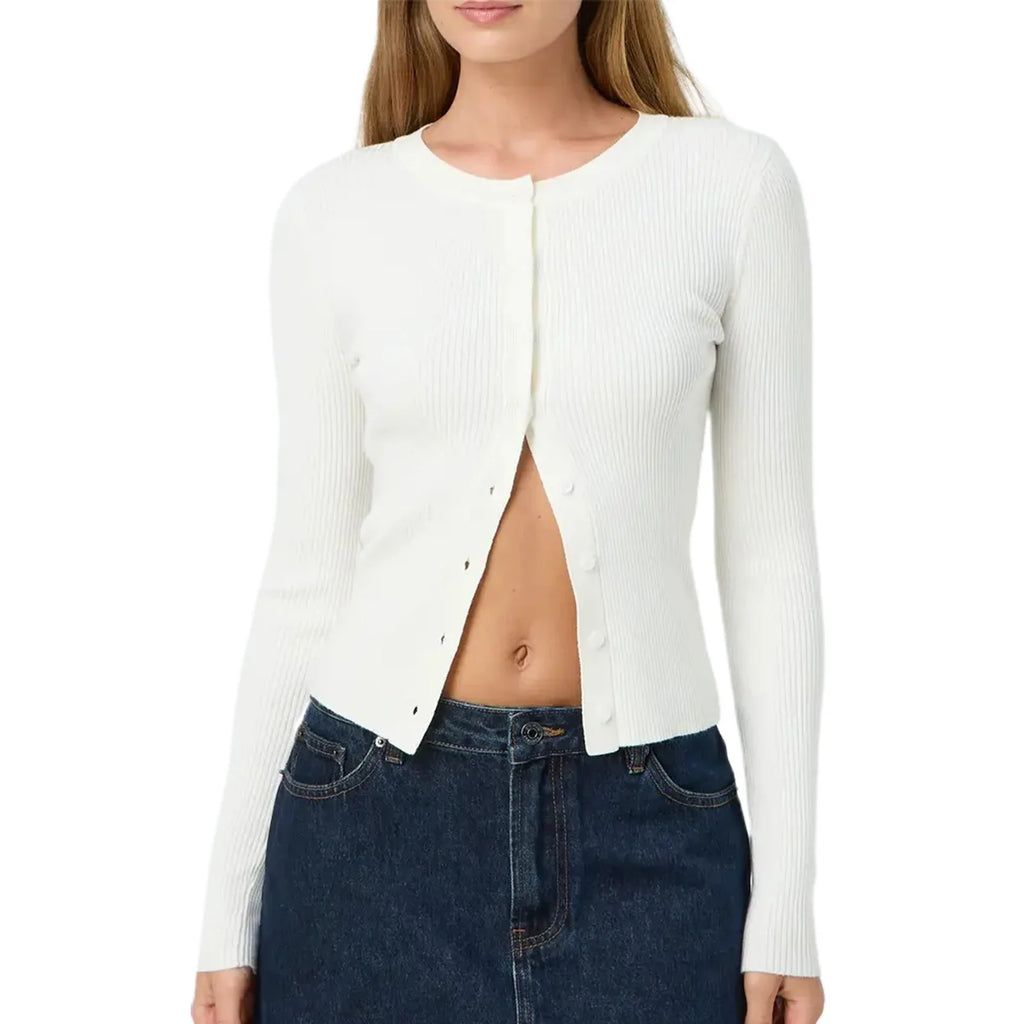 Autumn Winter Sweater Cardigan Women Solid Color Long Sleeve Round Neck Button Up Ribbed Knitwear Slim Coat