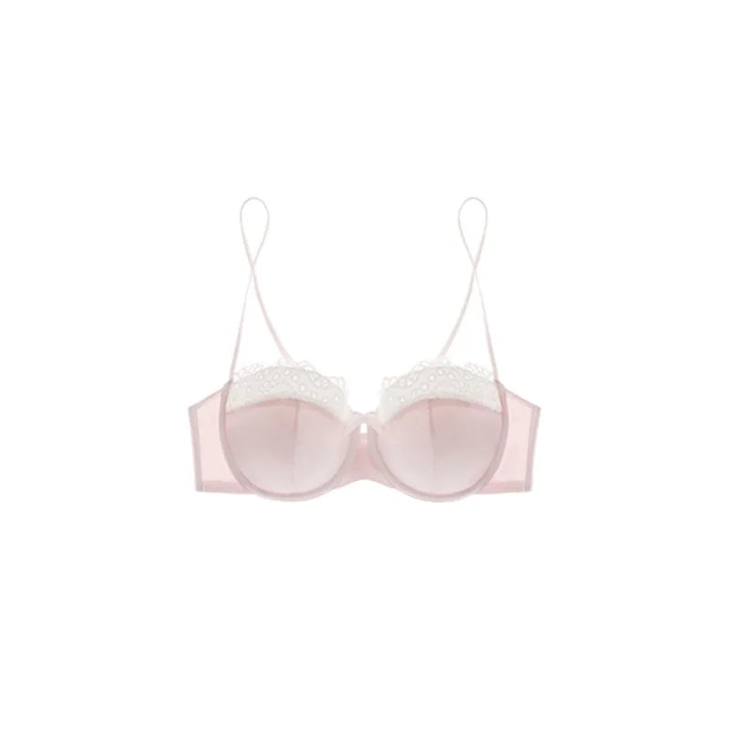 Women's Pure Sensual Lace Lingerie Set, Summer Thin Bralette Small Breasts Gather Push Up No Empty Cup Beautiful Bra Cover Set