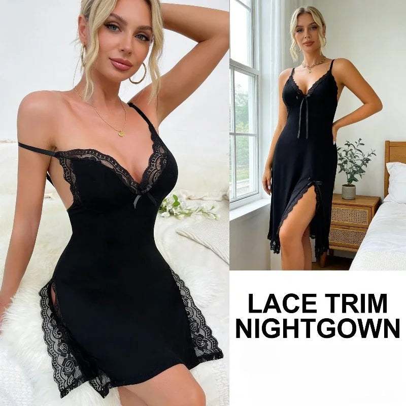 2026 Women's European And American Style Slit Dress Homewear Pajamas Pure Desire New Arrival Comfortable Sleepwear
