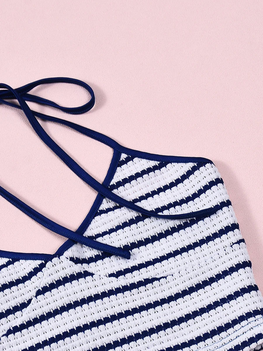 Summer slim temperament hot girl striped halterneck backless skirt suit vest casual suit