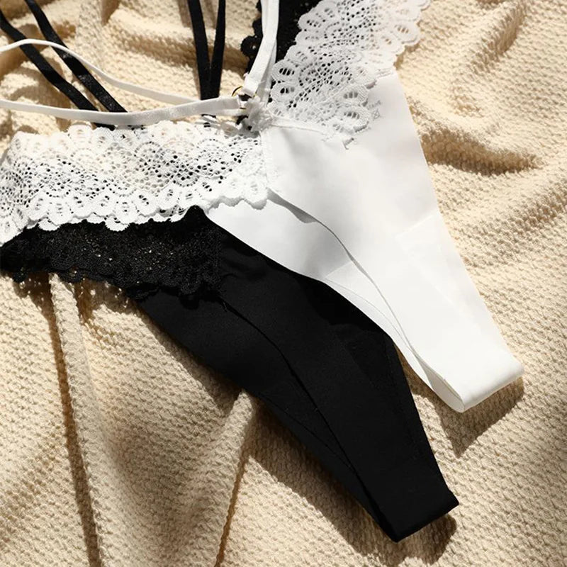 Lace Girls G String Thin Sexy Panties Seamless Women Briefs Ice Silk Thong Hollow Out Low Waist Underwear Female Lingerie