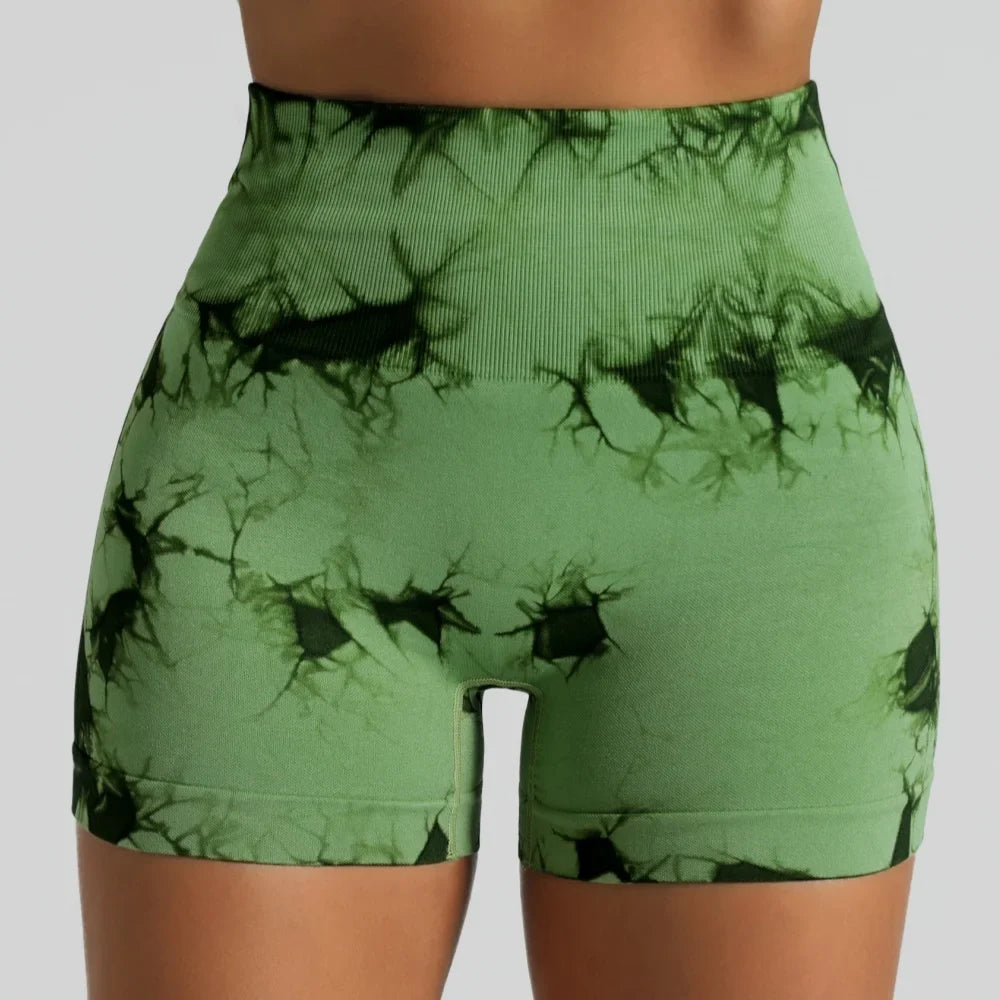 Tie Dye High Waisted Butt Lifting Yoga Shorts for Women, Breathable Sport Shorts with Four-Way Stretch - Gym, Running, Workout