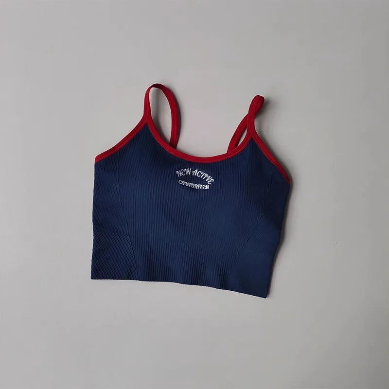 Women's sports bra, color blocked small sling , fixed cup fitness bra, running bra, acceleration, dry training, yoga.