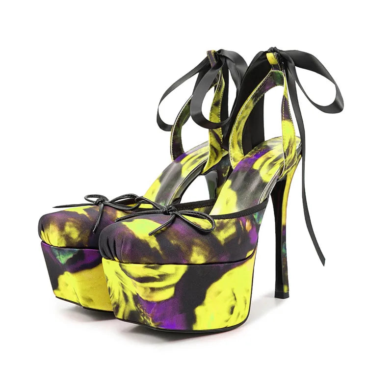 New Design Platform Women High Heeled Sandals for Woman's Square Toe Butterfly-Knot Ankle Riband Thin Heels Shoes Mujer Pumps