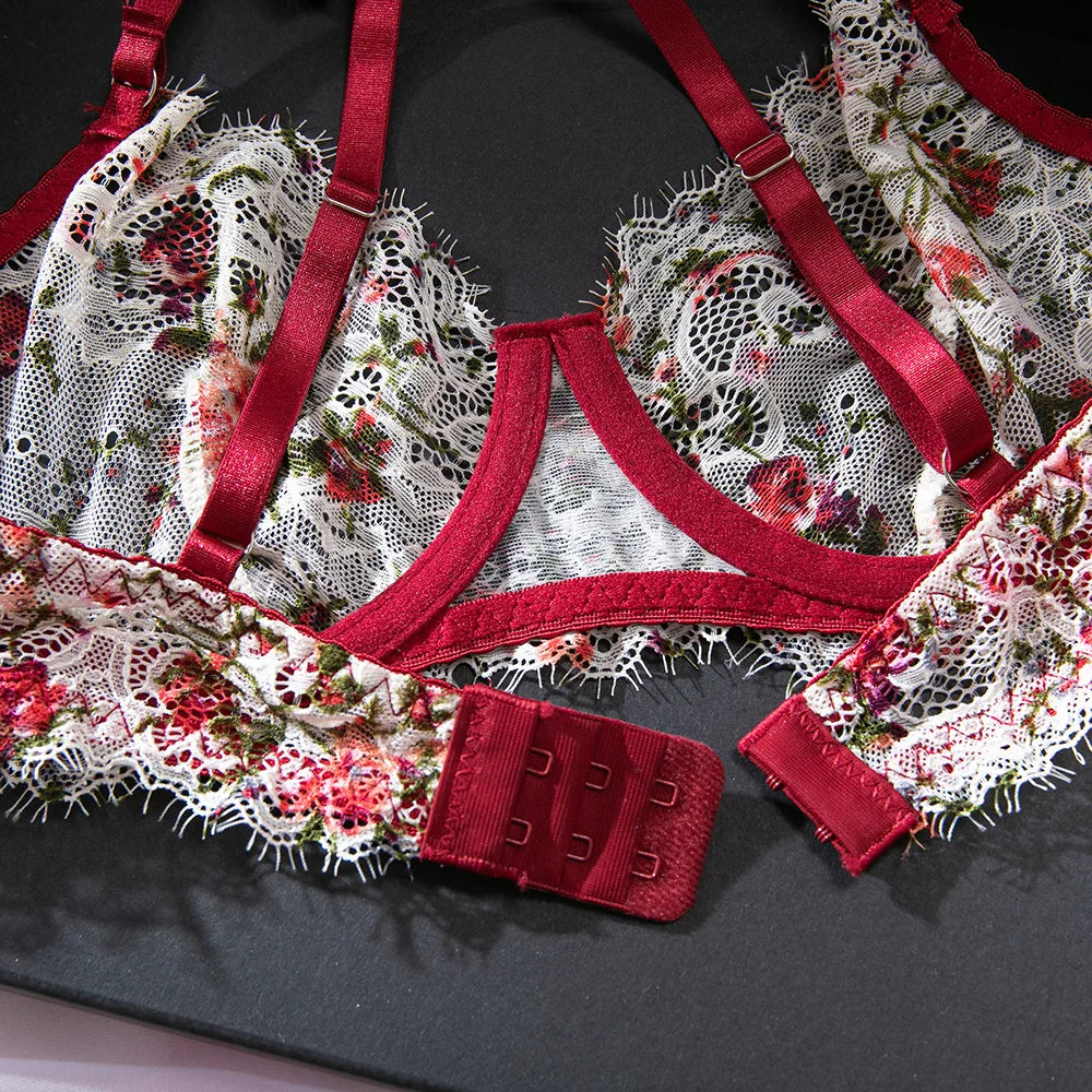 French retro lace underwear set sexy push-up bra erotic underwear