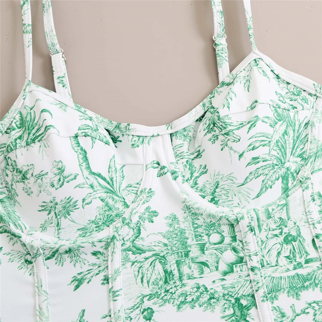 S - XL Sexy With Skirt Printed High Cut Underwired Women Swimwear One Piece Swimsuit Female Bather Bathing Suit Swim Lady V4611