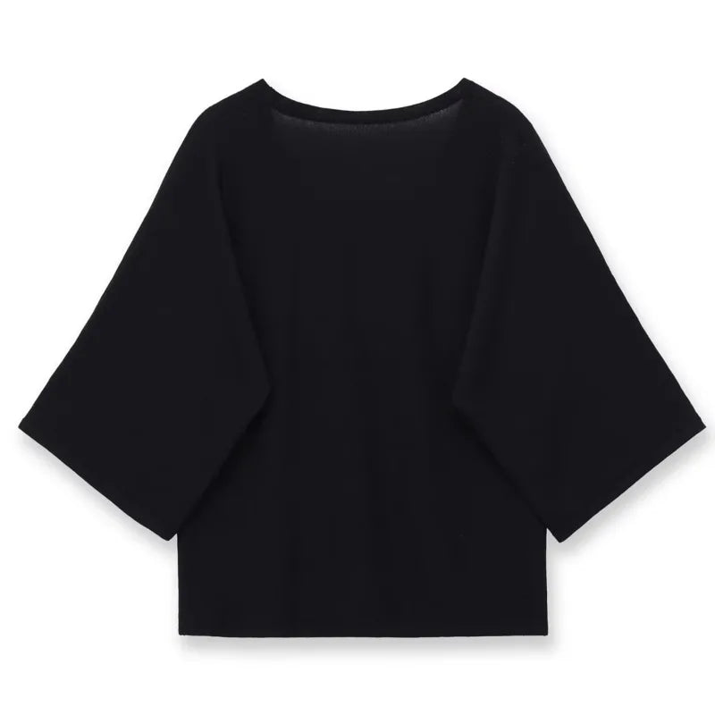 Fashion Casual Short Sleeve Knit Top Women Black White V Neck T Shirt Loose Fit Casual Short Sleeved Top For Summer Elegant E9OJ