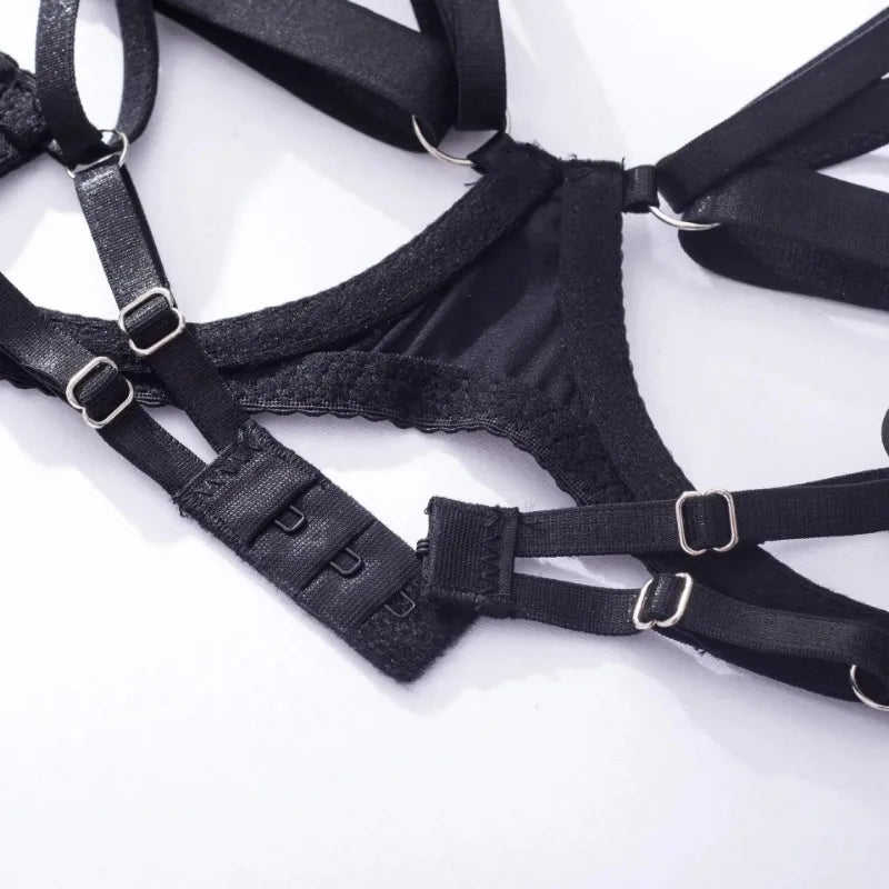 Toucheart 5-Pieces Erotic Lingerie Sexy Hip Skirt For Women Mesh Patchwork Hollow Out See-Through Lure Garters Underwear Suit
