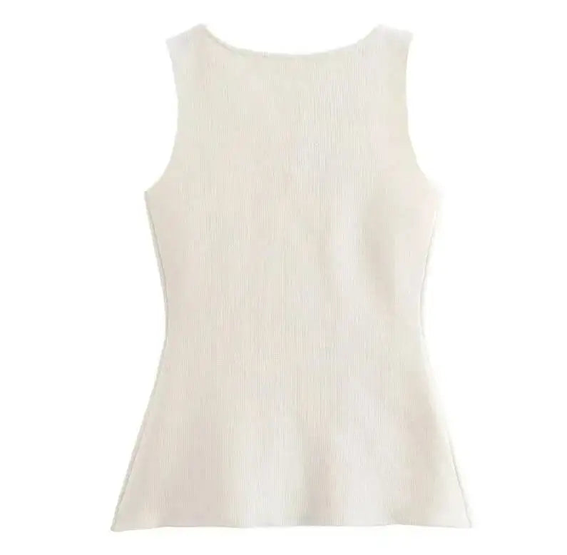 Women's Sleeveless Knit Top With Metal Buttons White Sleeveless Button Down Vest And Maxi Skirt Two Piece Set For Women S7XY