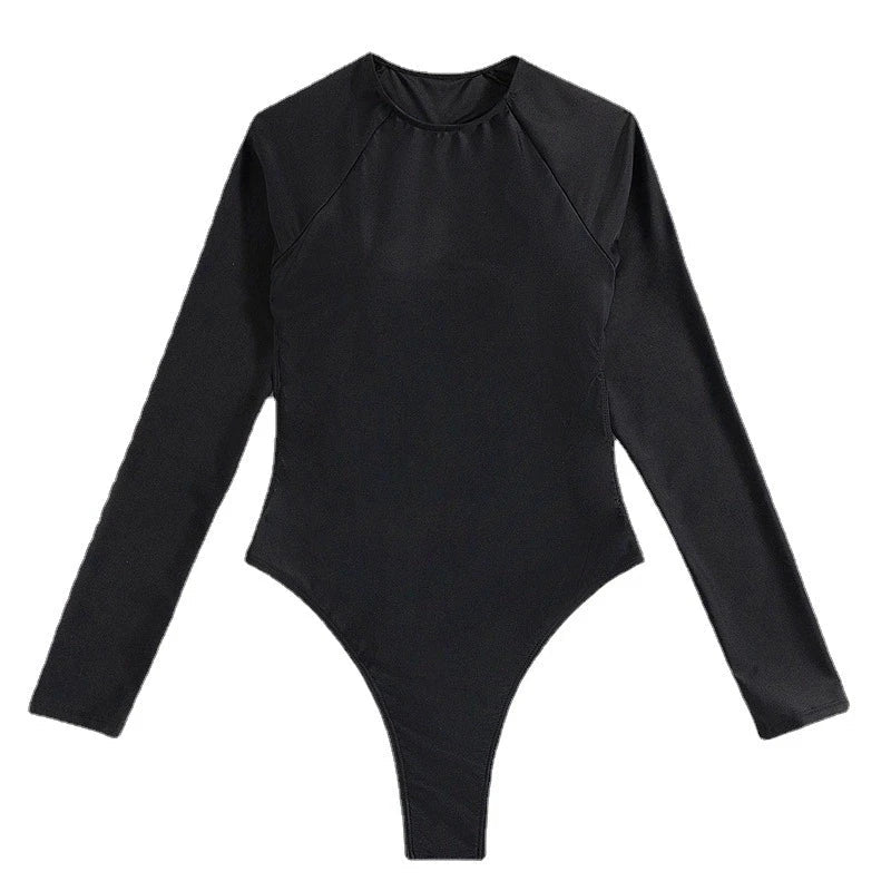 DEKA Sexy Long Sleeves One Piece Swimwear Diamond Swimsuit Women Triangle Backless Crystal Decor Thong  Bikinis Set Bathing Suit