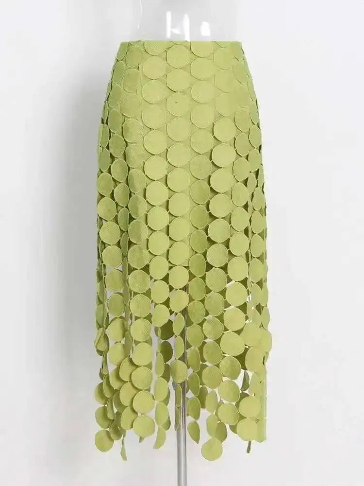 Dot Solid Minimalist Casual Skirt For Women High Waist Patchwork Zipper Irregular Hollow Out Skirts Female Fashion New OPM8
