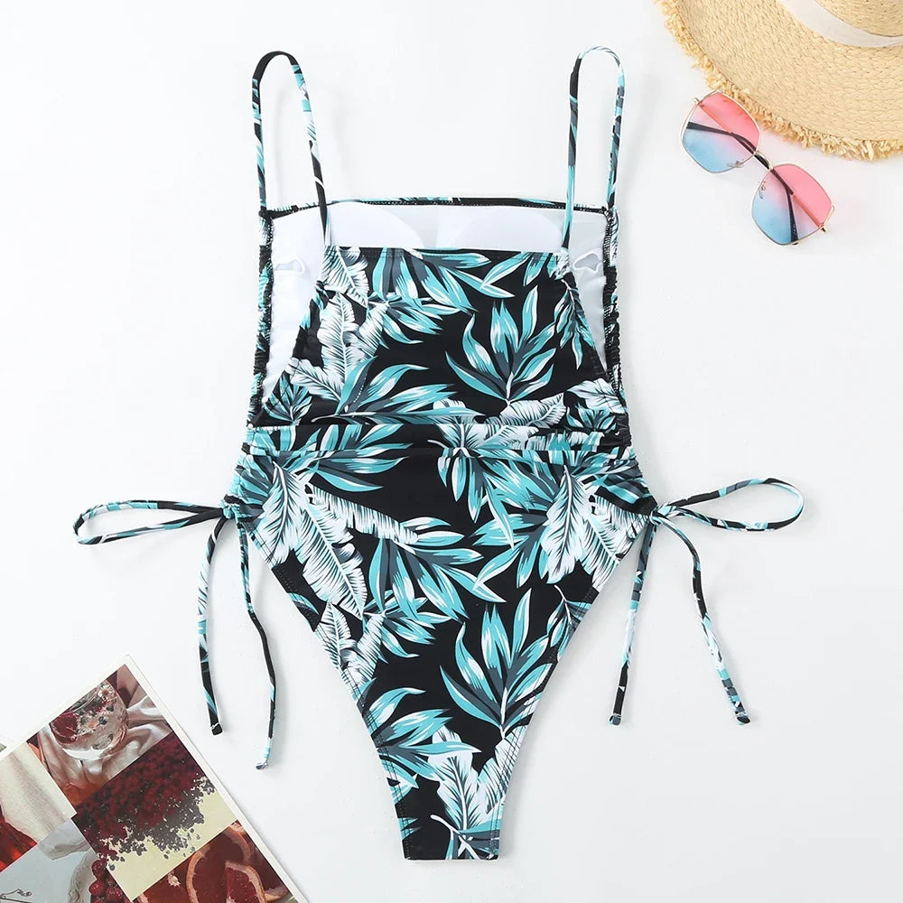 2026 Floral String One Piece Swimsuit Backless Sexy Swimwear Women Bathing Suit Female Swimming Summer Beachwear Bodysuit