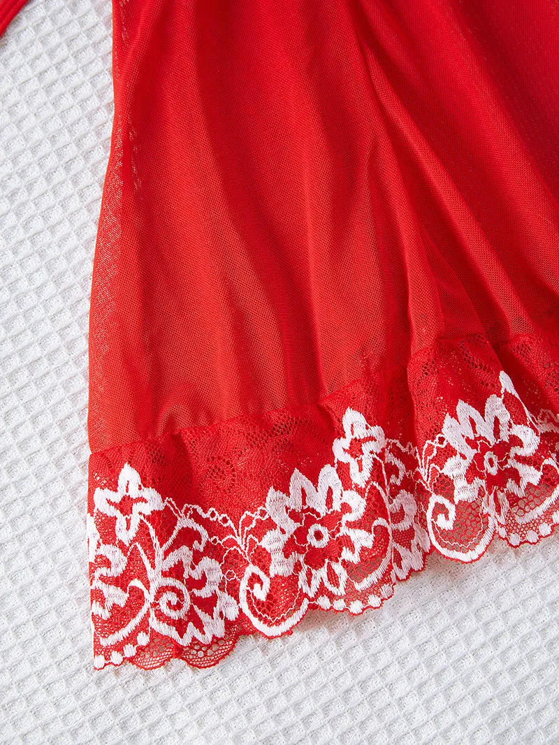 Women's Nightgowns See Through Sexy Deep V Embroidered Nightdress Pajamas Thong Sleepwear Baby Doll Lingerie
