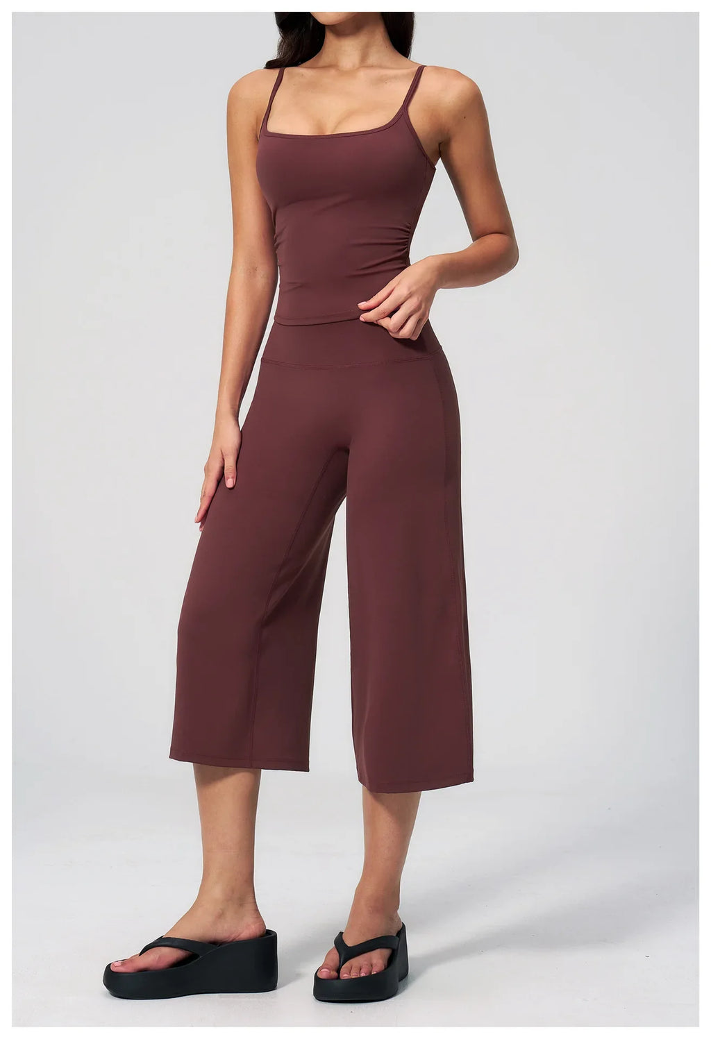 Gym Workout Yoga Sets Women Square Neck Slimming Sports Tank Top Fitness Gym Suit Outdoor High Waist Flare Pants Two-piece Set