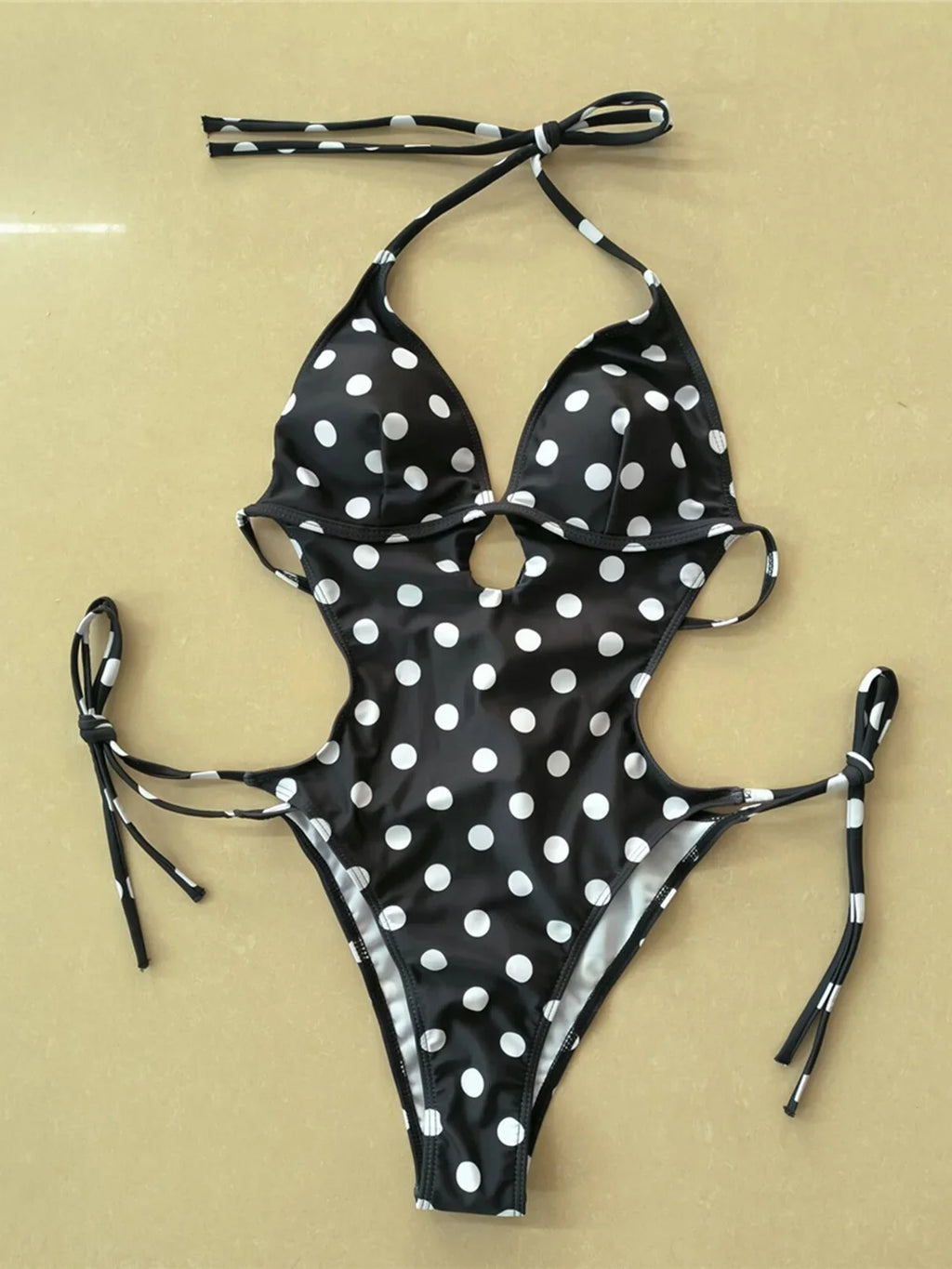 S - XL Polka Dots Halter High Leg Cut One Piece Swimsuit Women Swimwear Female Backless Monokini Bather Bathing Suit Swim V7539