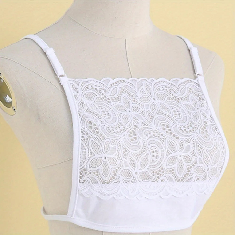 Women’s Lace Chest Cover Cami Insert Adjustable Strap Modesty Panel for Low Cut Tops Dress Layering Underwear