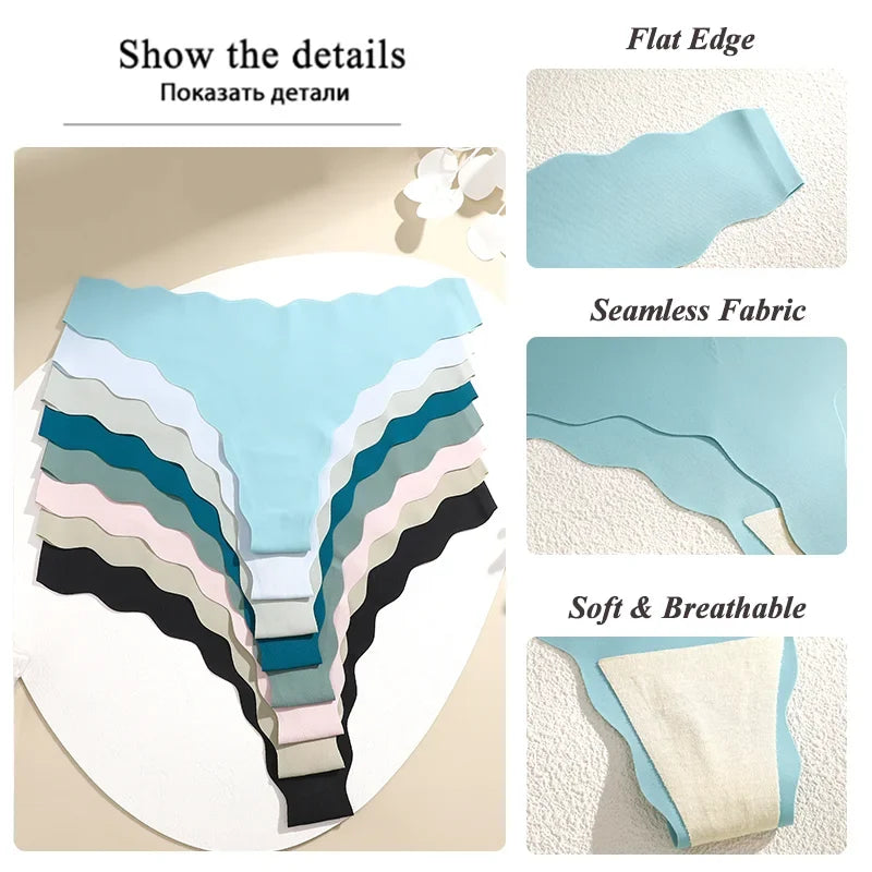 8PCS Women Seamless Panties Ultra-thin Panties Women Ice Silk Wavy Design Underwear Sexy Panty Low Waist G-string Female Solid