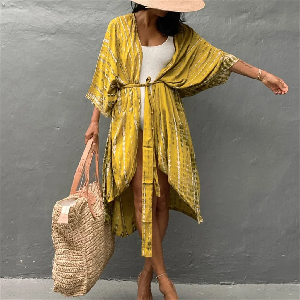 17 Colors Leopard Printed Colorful With Belt Tunic Cover-ups Beach Dress Beach Wear Beachwear Female Women Beach Cover Up V4510L