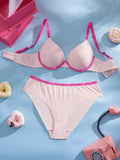 Letter Trim Women's Underwear Set Solid Push Up Bra Soft Seamless Female Panties Fashion Daily Sexy Lingerie