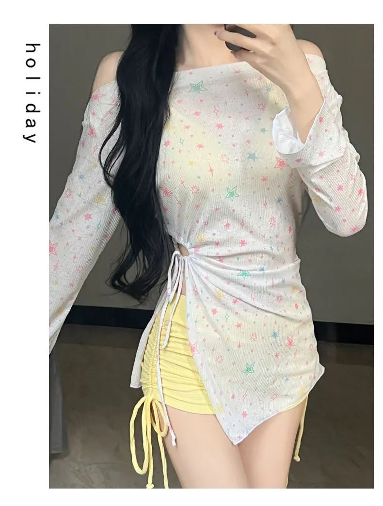 New Swimsuit for Women, Split Long Sleeved Sun Protection, Fresh and Sweet, Pure Desire, Beach Three Piece Swimsuit Set