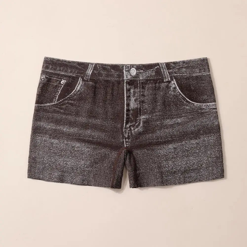 Denim Shorts Women Shorts High Stretchy Imitation Denim Short Leggings with Pockets Tight Fitting Summer Shorts