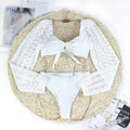 Two-Piece Swimwear Swimsuit Women Push Up Sexy Hollow Long Sleeves High Waist Bowknot Backless White Bikinis Set Bathing Suit
