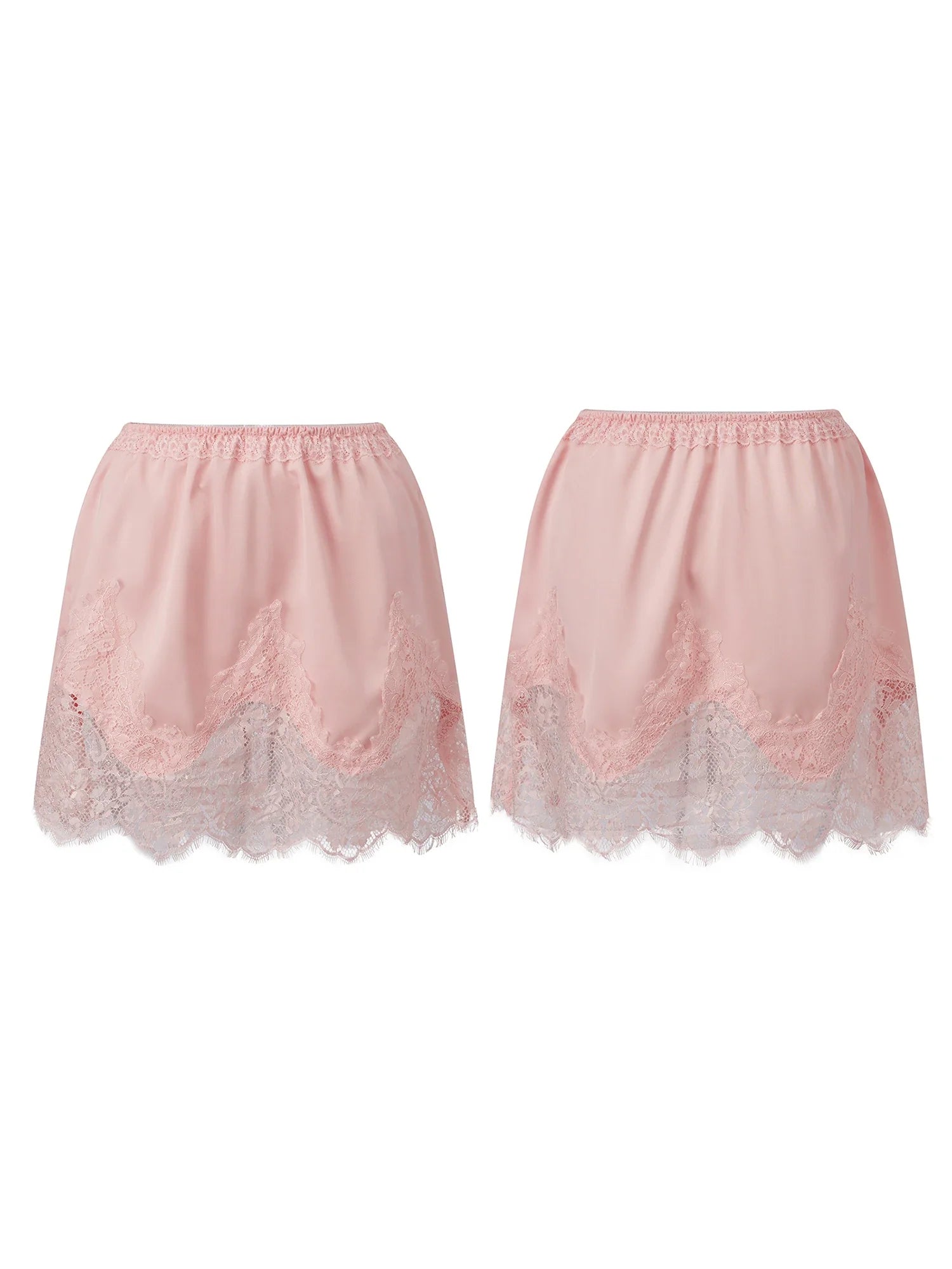 Summer Women's Satin Short Skirts Elastic Waist Lace Patchwork Skirts Half Slip Skirts Fashion