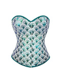 Women’s New Peacock Green Sequin Corset, Strapless Boned Bustier Top, Push-up Waist Cinching Shapewear with Fish Scale