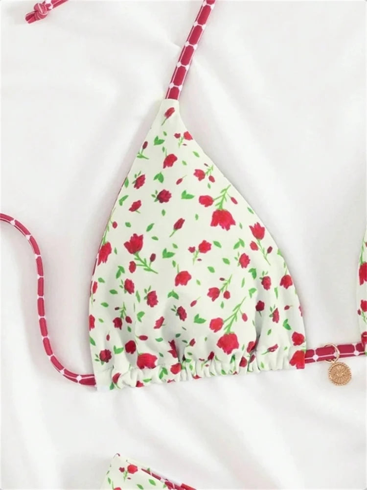Sexy White Floral Print Micro Bikini 2026 Women Push Up Bra High Waist Swimsuit Beach Bathing Suit Holiday Two Piece Swimwear