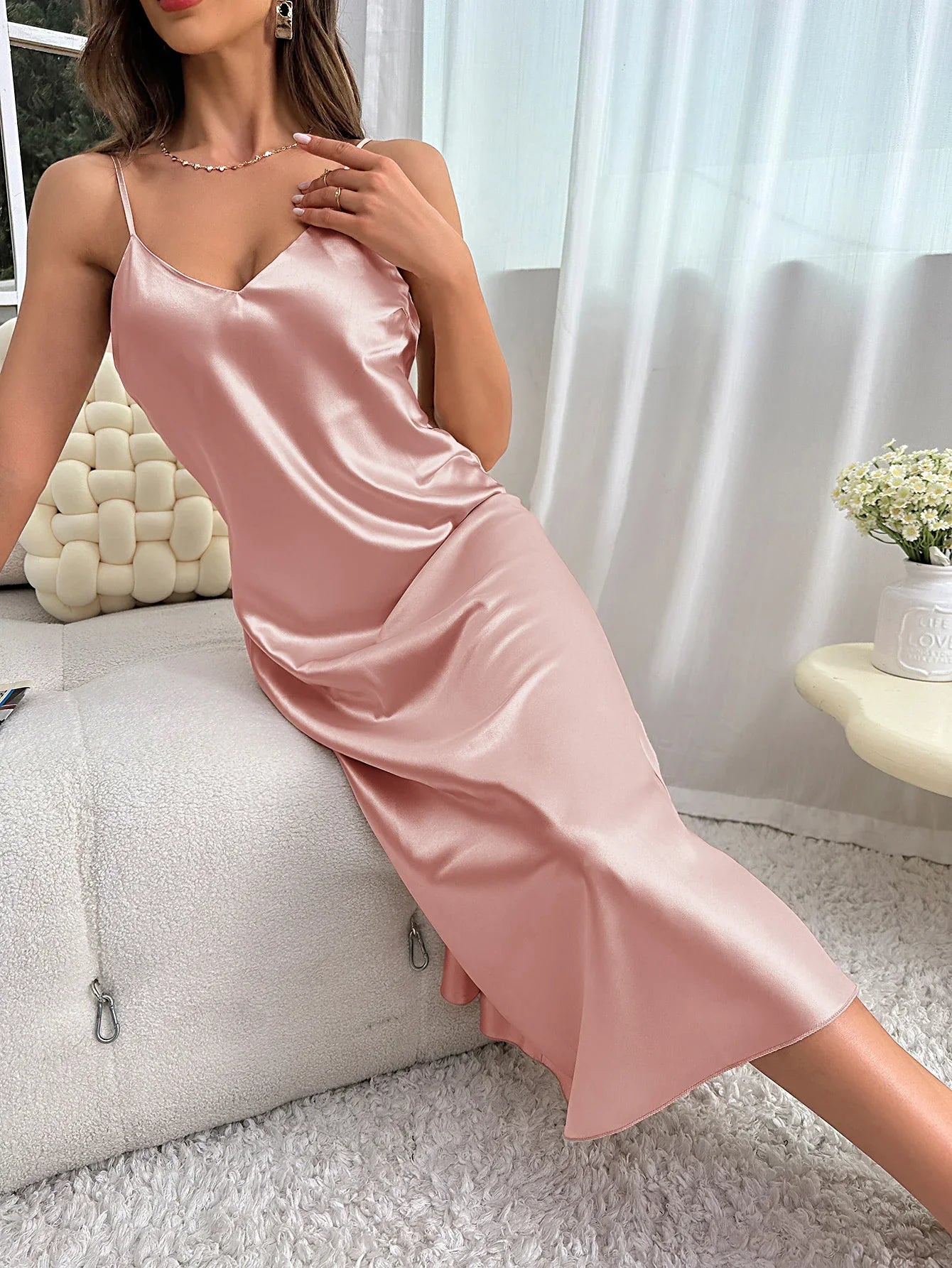 Women's Nightdress Spaghetti Strap V Neck Elegant Luxury Comfortable Breathable Loungewear Relaxing Daily Leisure Classic Style