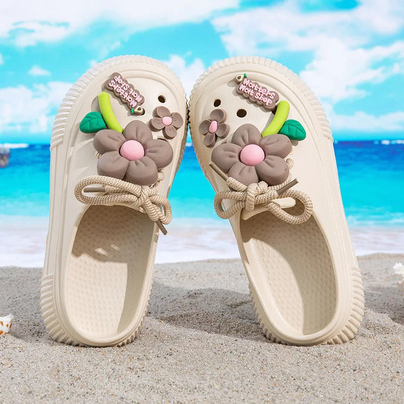 2025 Summer Women Slippers Cute DIY Flower Platform Sandals Casual Indoor Outdoor Clogs Beach Slides Female Home Garden Shoes