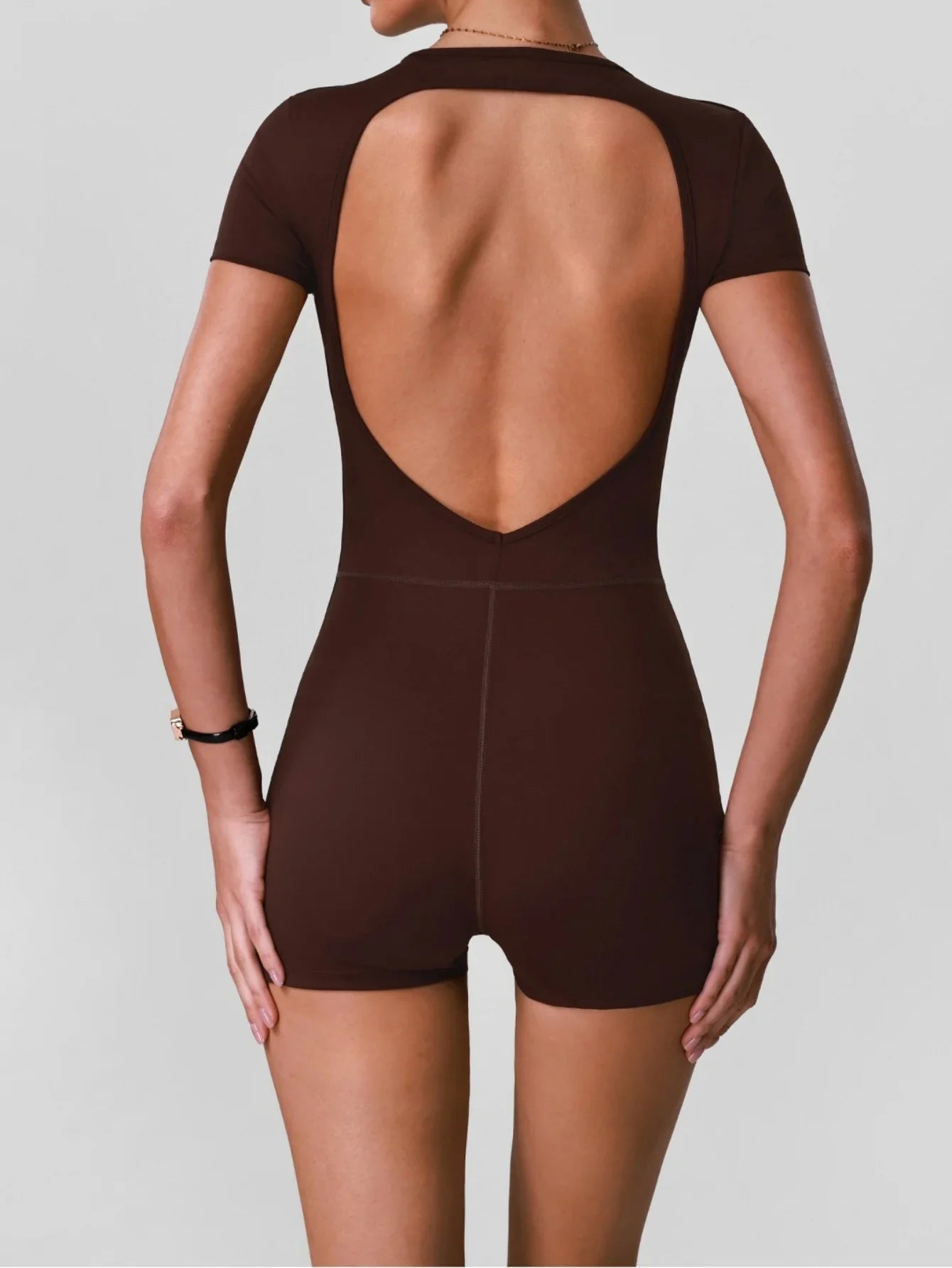 Butt Lifting One Piece Body Shaping Yoga Jumpsuit Women Short Sleeve Hollow Out Backless Bodycon Shorts Sports Suit Workout Wear