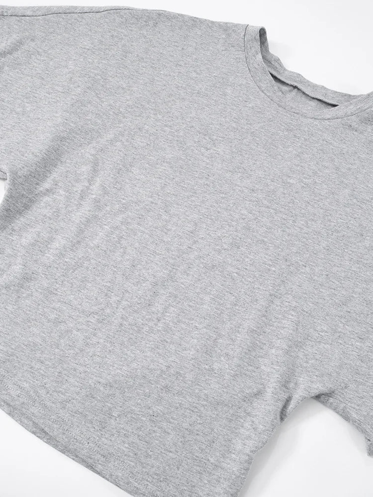 Fashion Casual Solid Gray Cropped T-shirt 2026 Woman Clothes O-neck Corset Tops Streetwear Girls Summer Autumn Short Tee Shirts