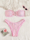 DEKA Gold Shiny Bandeau Bikini Set 2025 Women Sequin Front Ring Push Up Micro Swimsuit Summer Bathing Suit Thong Swimwear Biquin