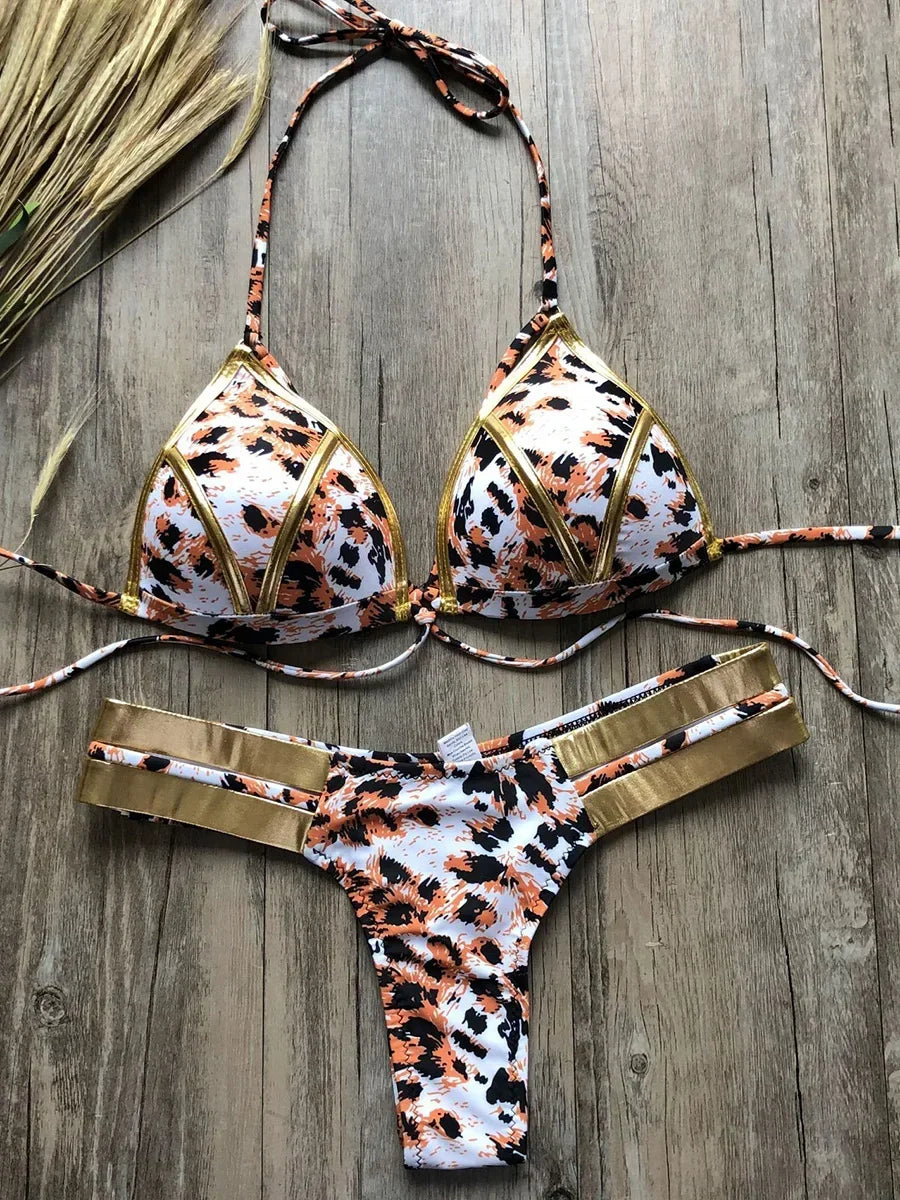 Sexy Halter Push Up Brazilian Bikini 2025 Women Bandage String Swimsuit Female Swimwear Two Pieces Bikini Set Bathing Suit Swim