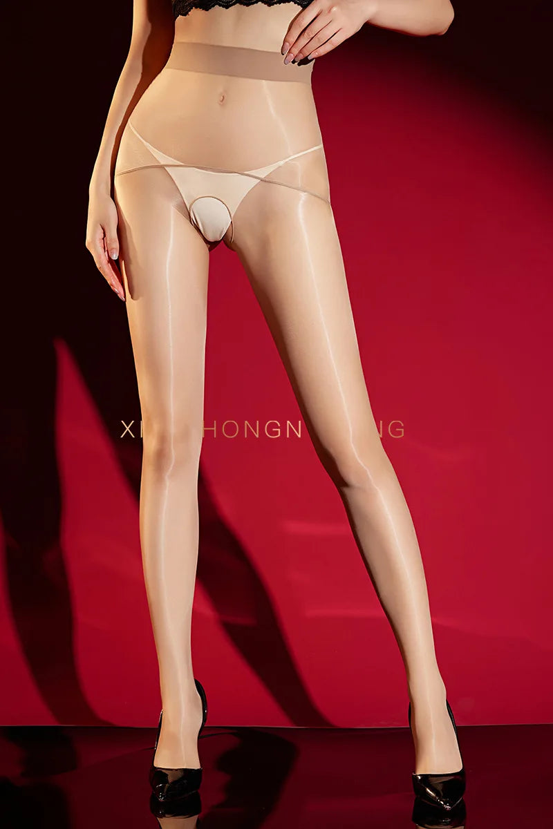 Aurora Pantyhose Transparent Waist Seamless Sexy Shiny Ultra-thin Open Crotch Pantyhose Smooth Pure Desire For Woman 85BT