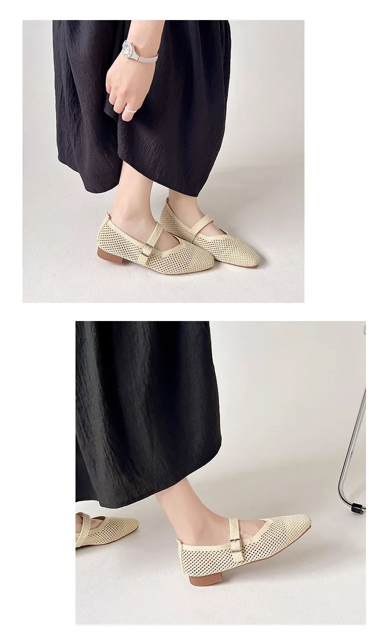 Women Leisure Flats Breathable Mesh Spring Summer Flat Shoes For Female Daily Walking Shoes Square Toe Ladies Fashion Footwear