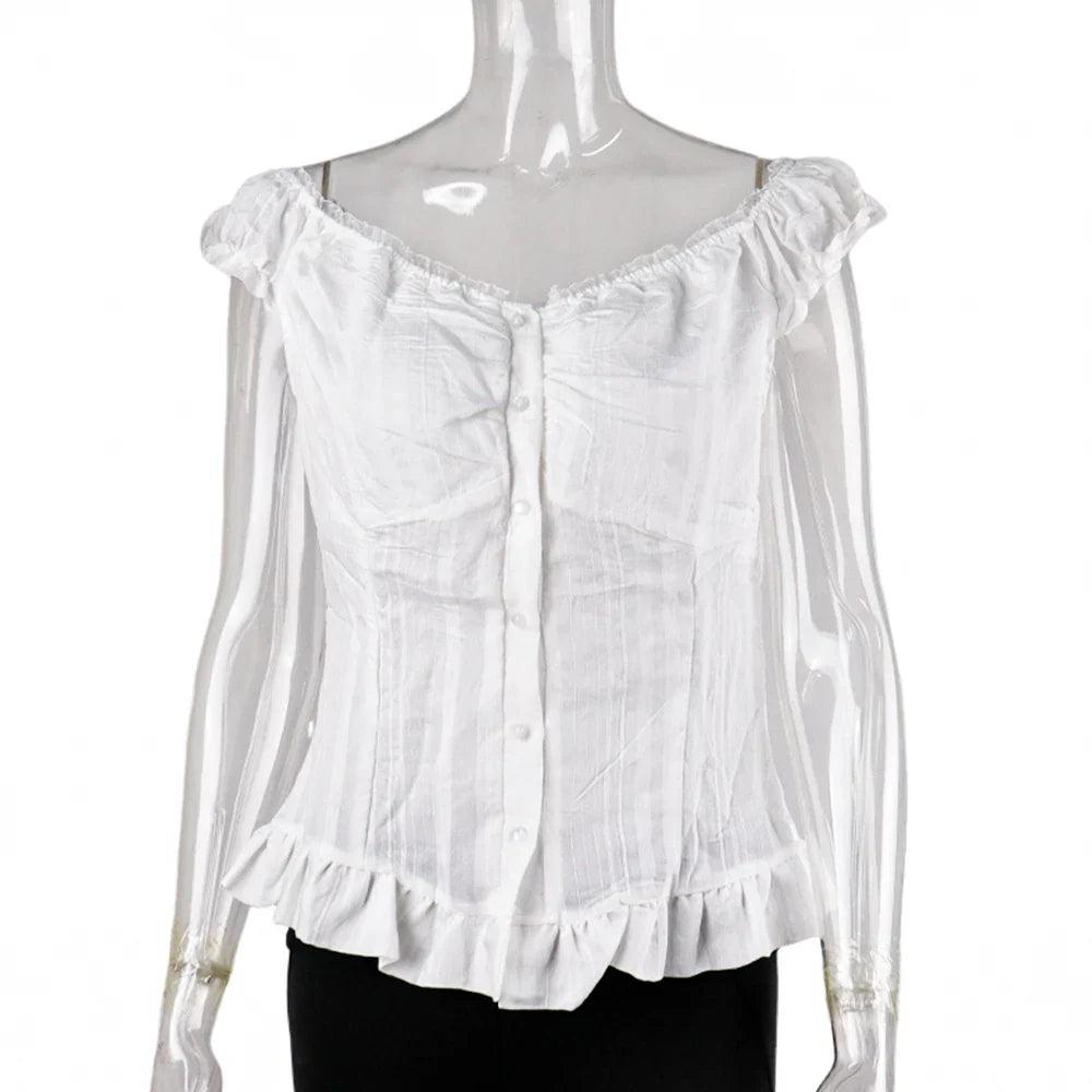 Phantasy Y2K Women Tops White Lace T-Shirt Button Tees Vintage French Style Tops 2025 Spring Summer Tops Female Streetwear