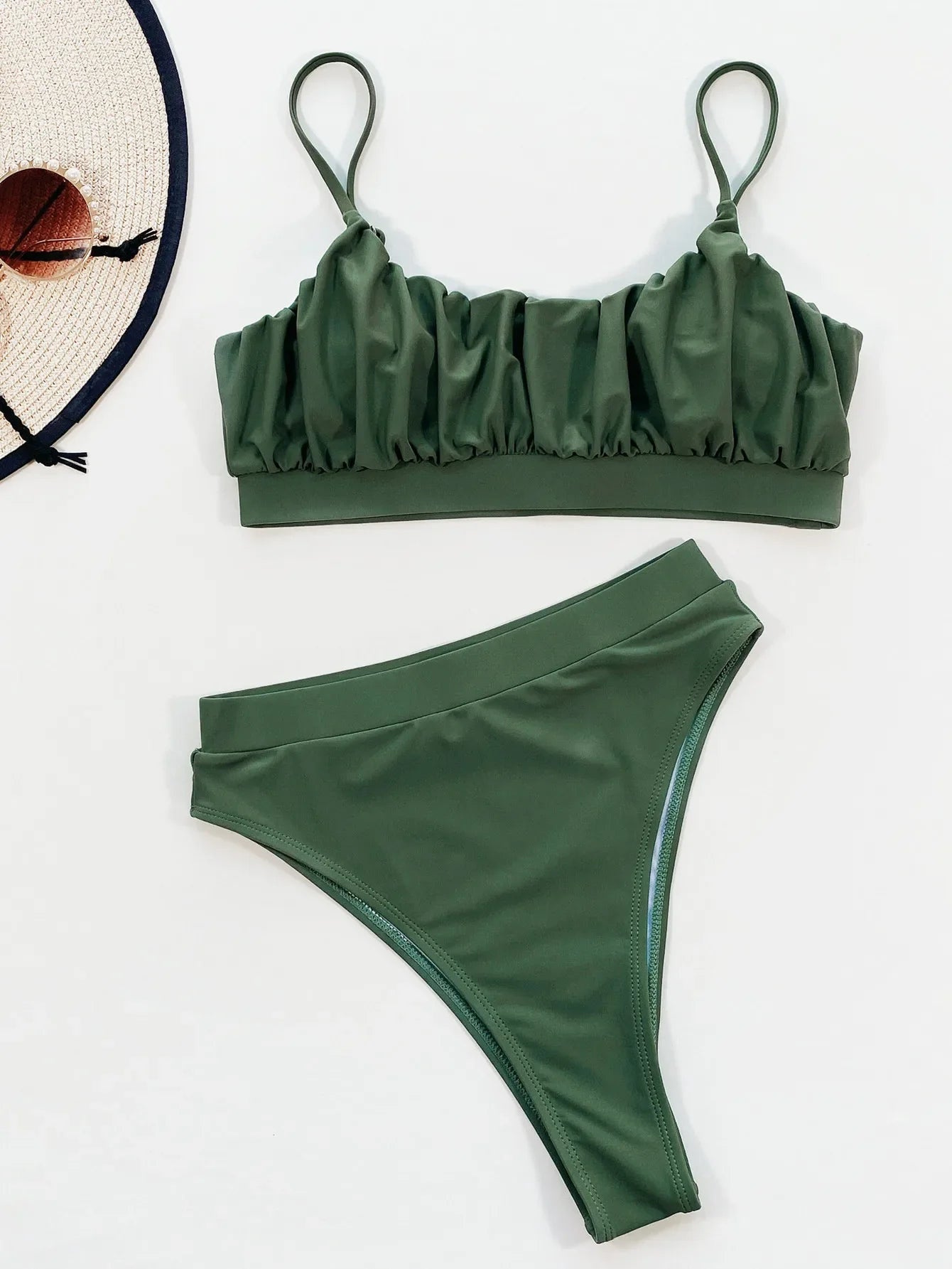 Bikini 2026 Sexy Solid High Waist Pleated Swimwear Swimsuit Women Bikinis Set Bathing Suit Beach Bikini Female Push Up Banadores