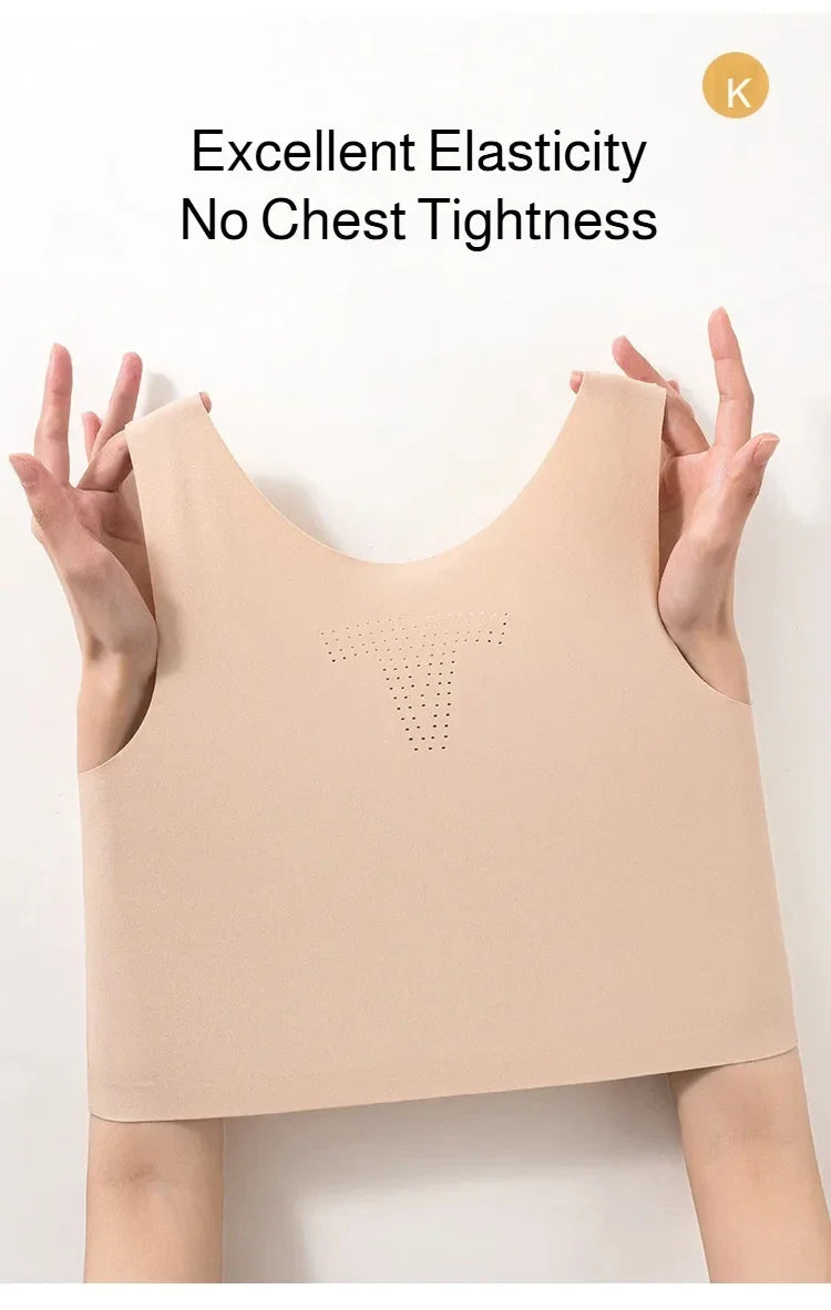 Women's Large Breasts Underwear Wide Shoulder Invisible Corset Antibump Thin Underwear Full Cup Vest Traceless Bra with Bra Pads
