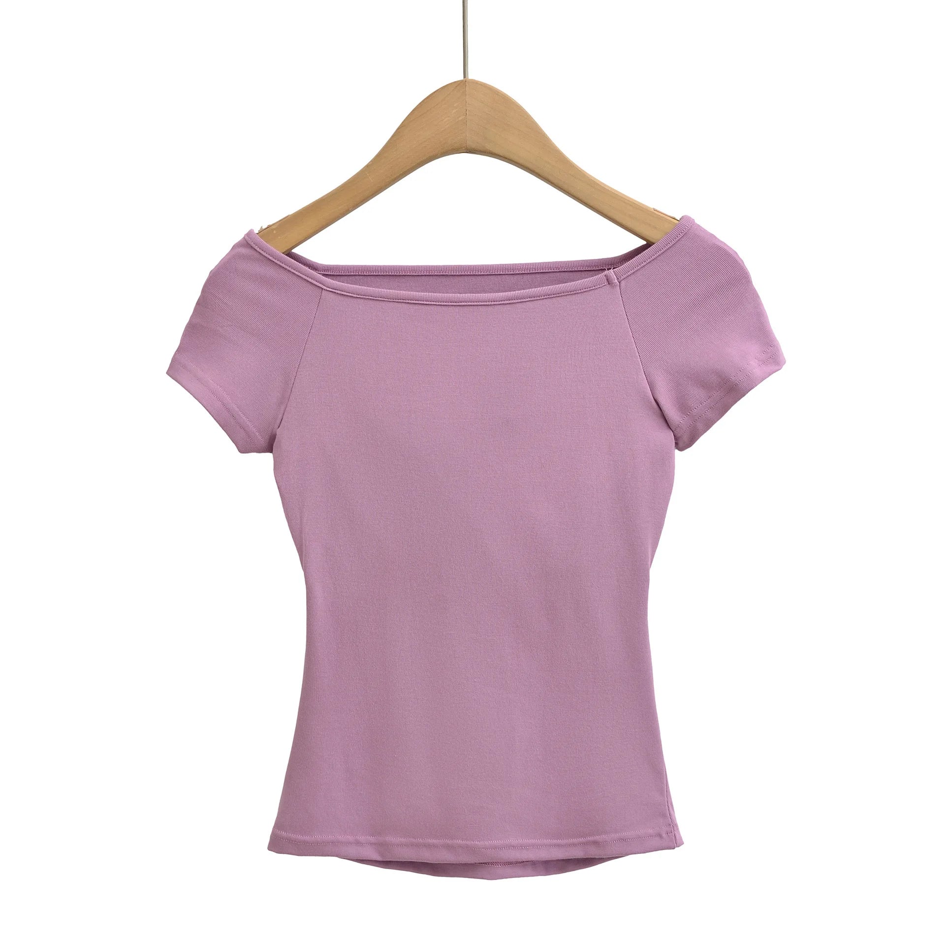 Korean Style Goddess Off-Shoulder Casual Elegant Sexy Hot Girl Top Women Hollow Out Short Sleeved Solid Color T-Shirt Charm 7O4B