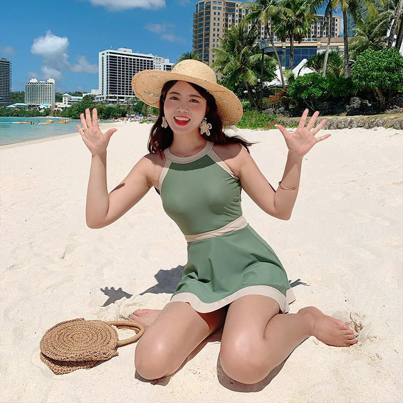 New Super Fairy Skirt-style One-piece Waist-covering Belly Slimming Conservative Steel Support Gathered Swimming Suit