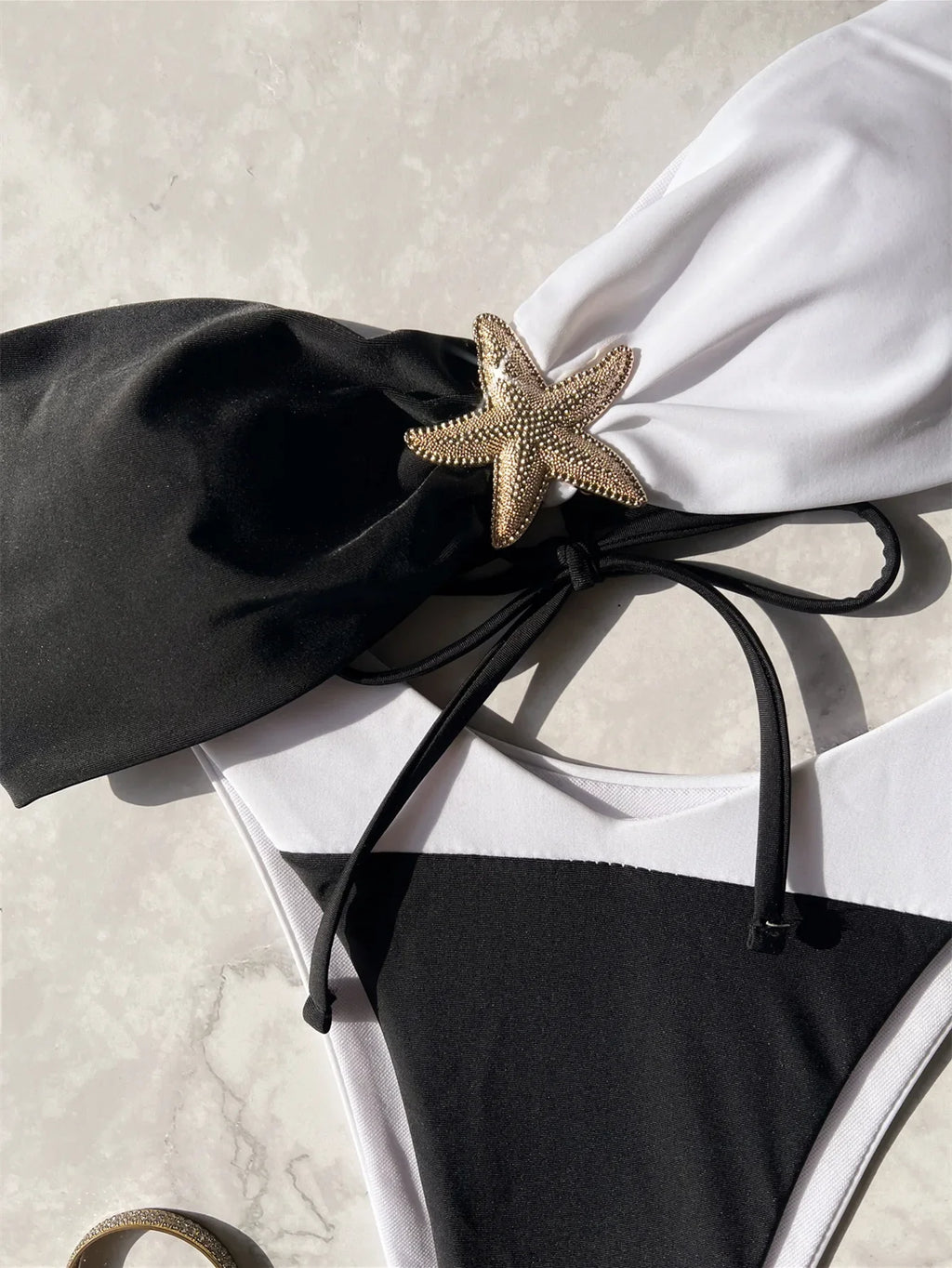 New Bandeau Patchwork Print Bikini Set Women's Swimsuit Sexy Backless Low Waist Bathing Suit Beachwear Starfish Decor Biquinis