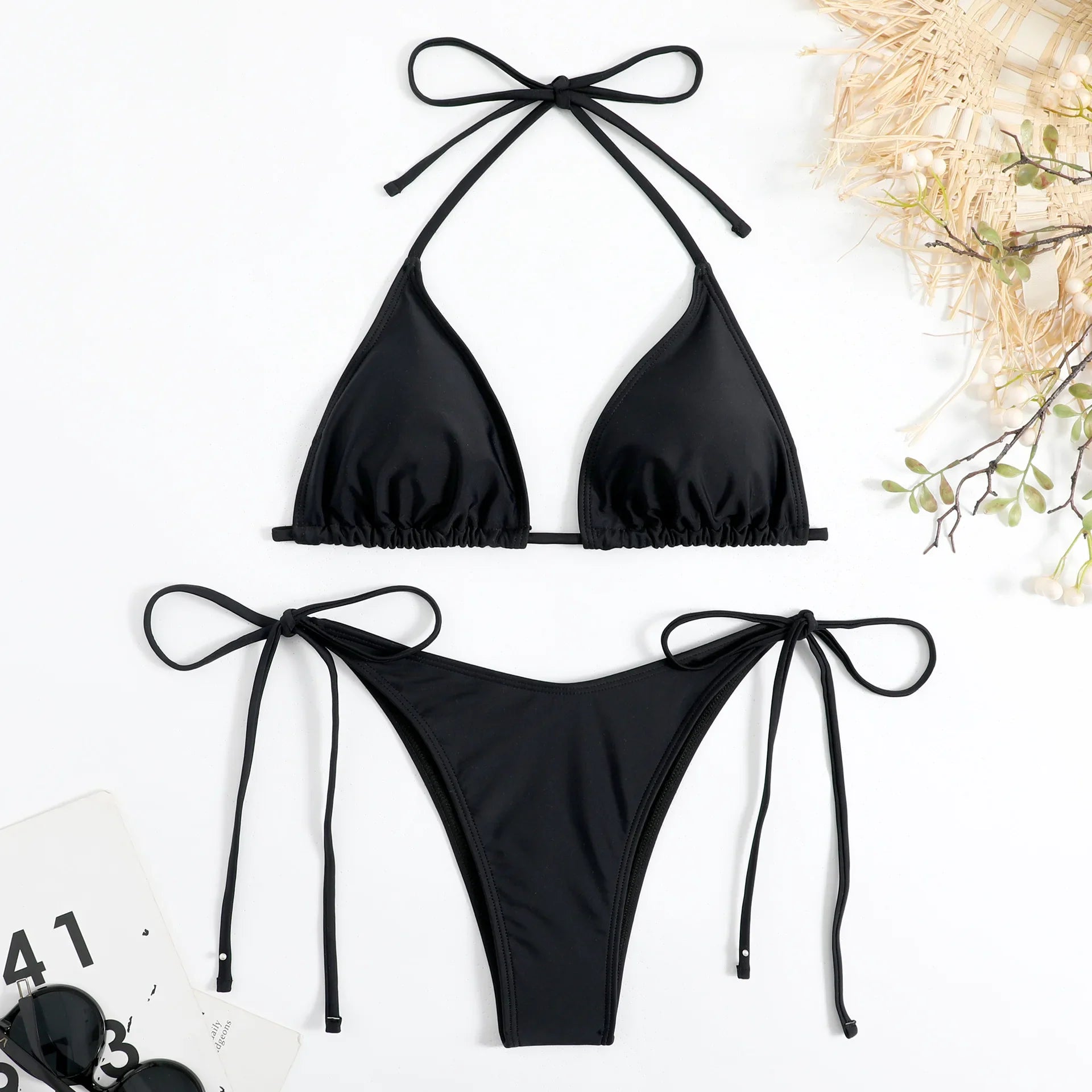 DEKA Triangle Bikini Set Womens Solid Sexy Lingerie Swimwear Tie Side Thongs Beachwear Fashion Swimsuit Bathing Suit
