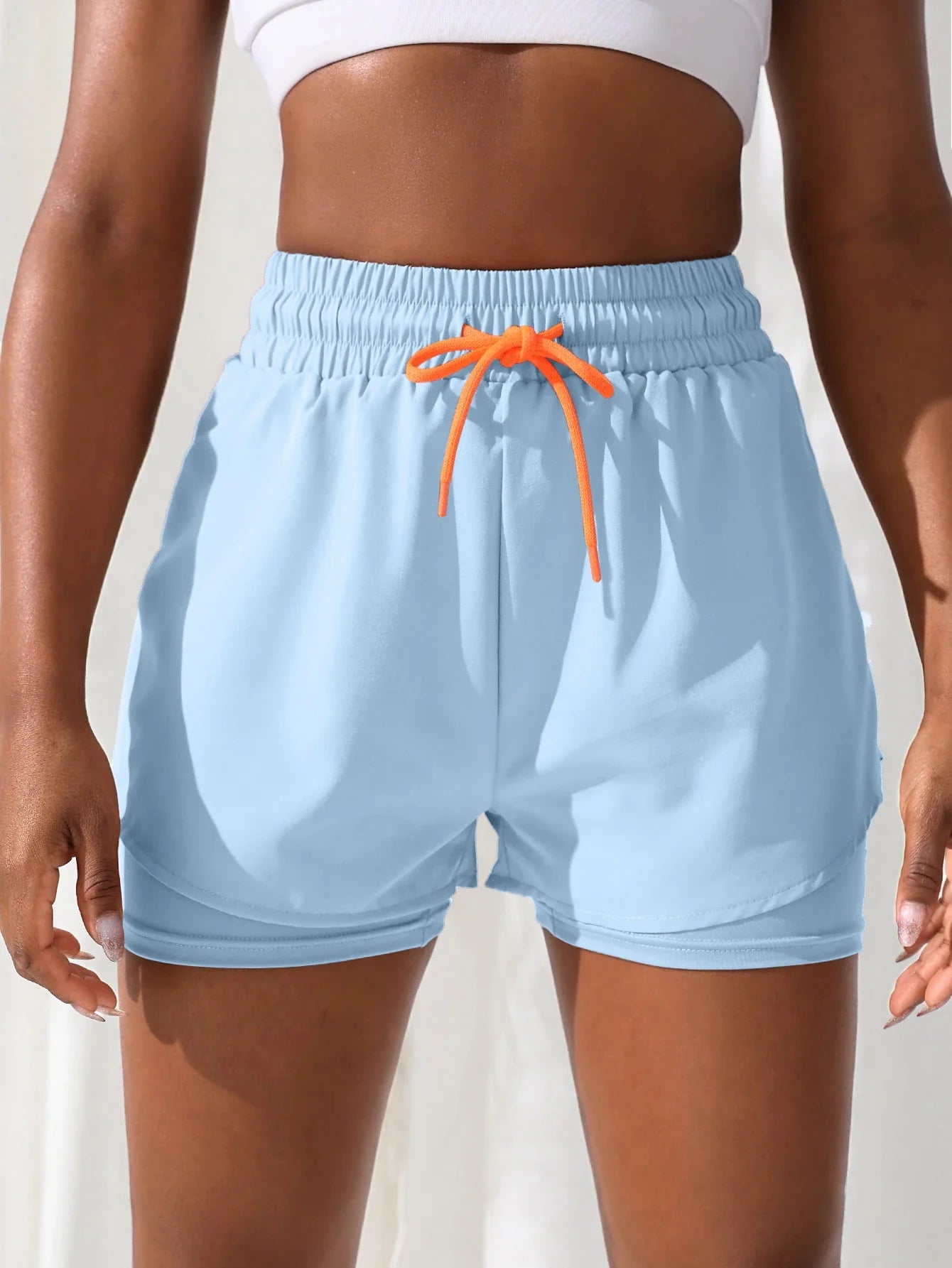 Women's High Rise Yoga Shorts With Elastic Proximity Control Running Shorts, Fake Two Pieces Pants