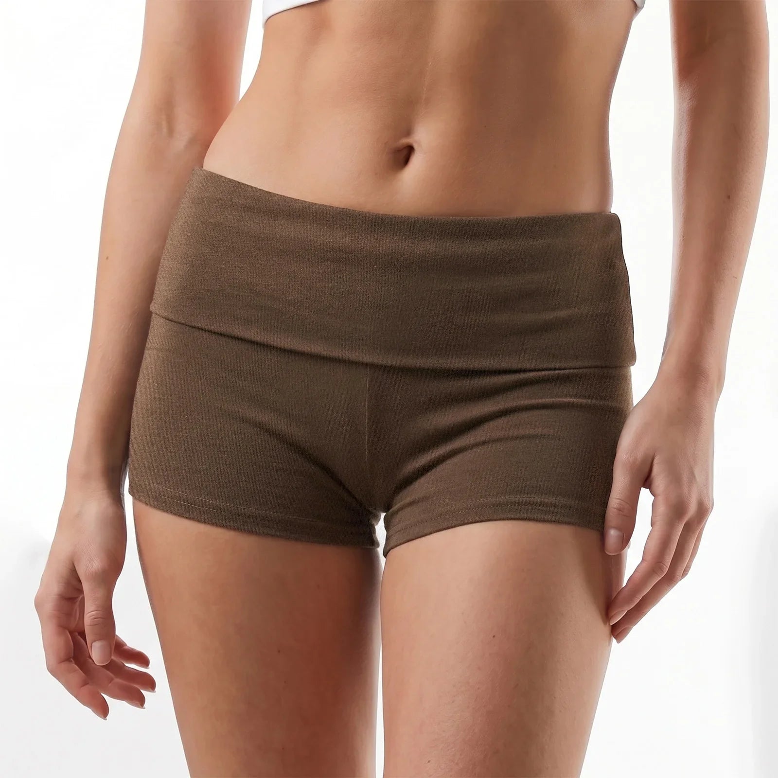 Women's Fold Over Mini Shorts Summer Fashionable Causal High Waist Bodycon Skinny Shorts Striped/Solid Color Short Pants