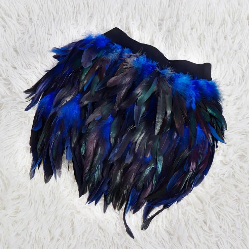 Womens Faux Feather Mini Skirt Elastic Mid Waist A-line Skirt Ladies Mardi Gras Outfit Festivals Carnival Dance Party Supplies