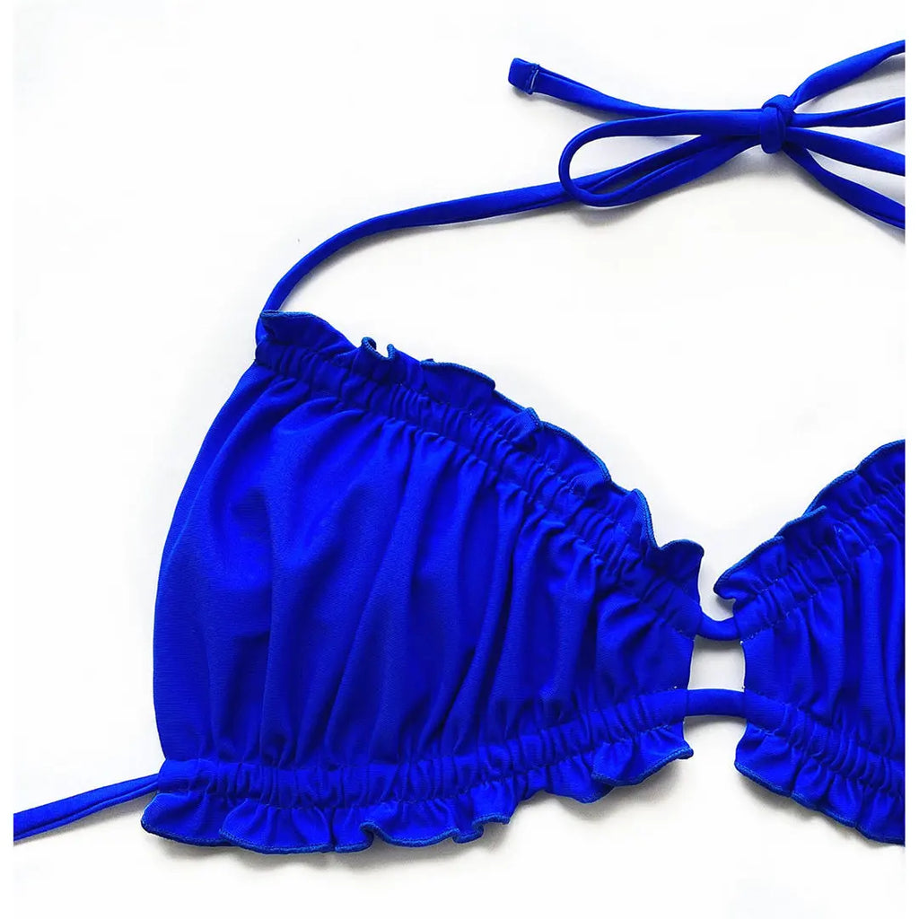 Sexy Ruffled Frilled Pleated Ruched Bikini Women Swimwear Female Swimsuit Two-pieces Bikini Set Bather Bathing Suit Swim V3239