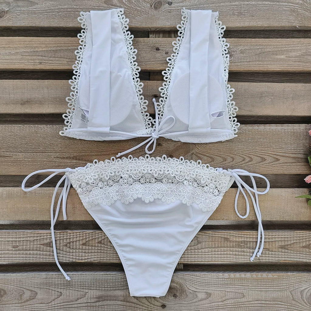 New Halter Bikini High Leg Swimsuit Swimwear Women Deep Back Two-Piece Separates Bikini Sets Strappy Bathing Suits